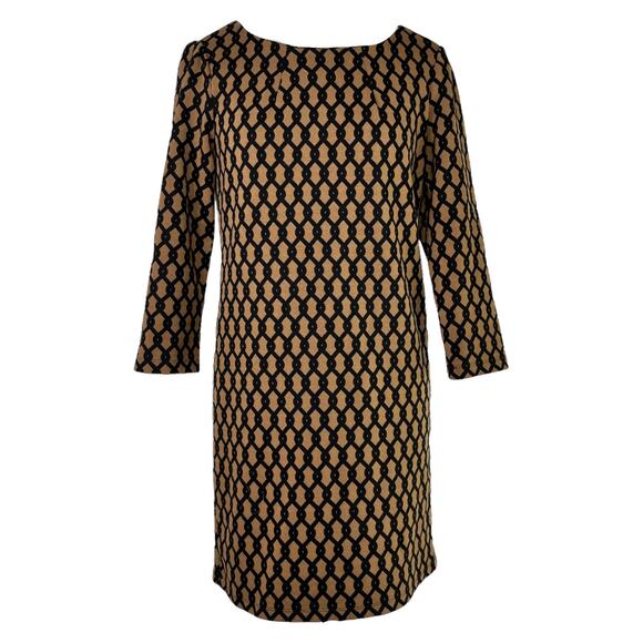 Vivienne Tam Geometric Chain Print Shift Knit Dress Black Brown Knee Length 2 XS - Picture 1 of 7